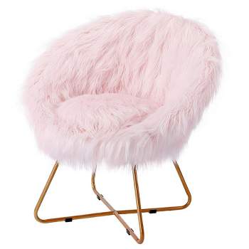 BirdRock Home Pink Faux Fur Papasan Chair with Pale Gold Legs
