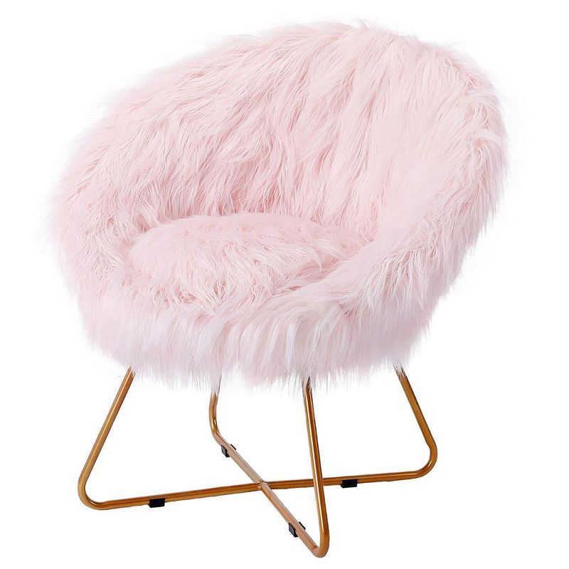 BirdRock Home Pink Faux Fur Papasan Chair with Pale Gold Legs, 1 of 3