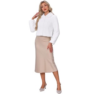 INSPIRE CHIC Women's Faux Fur Cropped Snap Button Winter Wedding Fluffy Coat - 1 of 4