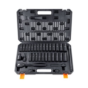 VEVOR 1/2" Drive Impact Socket Set, 33 Piece Socket Set SAE 3/8"-1" and Metric 10-24mm, 6 Point Cr-V Alloy Steel for Auto Repair - 1 of 4