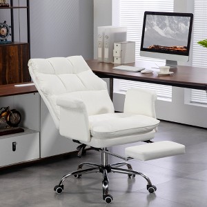 HOMCOM Executive Office Chair, PU Leather Ergonomic Office Desk Chair with Footrest, Reclining and Swivel Chair, White - 1 of 4