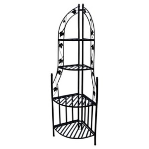 21" Corner Plant Stand - Black - Oakland Living: 4-Tier Steel, Weather-Resistant - 1 of 4