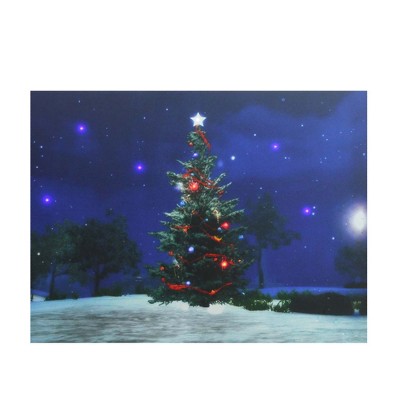 Northlight LED Lighted Decorated Christmas Tree at Night with Stars Canvas Wall Art 15.75" x 19.5"