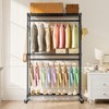 Clothes Rack Heavy Duty Adjustable Garment Clothing Rack with Wheels, Freestanding Closet Organizer for Hanging Clothes with 2 Side Hooks, Double Rod - 2 of 4