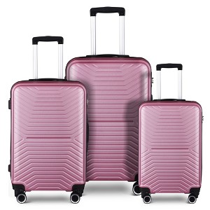 3-Piece Set Luggage, Hard Sided Luggage with Spinner Wheels Suitcase Set with Lock 20in/24in/28in Luggage Sets for Travel-Pink - 1 of 4
