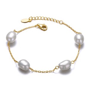 Guili 14K Gold Plated Freshwater Pearl Station Bracelet in Sterling Silver for a Simple Classic and Graceful Jewelry Accent, Elegant Design - 1 of 3