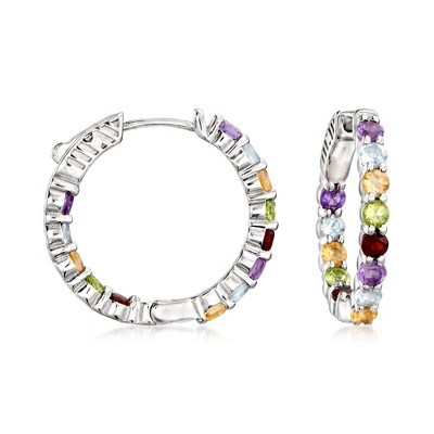 Ross-Simons 2.80 ct. t.w. Multi-Stone Inside-Outside Hoop Earrings in Sterling Silver