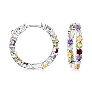 Ross-Simons 2.80 ct. t.w. Multi-Stone Inside-Outside Hoop Earrings in Sterling Silver - 1 of 3