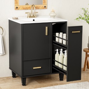 24" Bathroom Vanity with Ceramic Sink, Modern Small Bathroom Vanity with Storage Cabinet Deep Drawer - 1 of 4