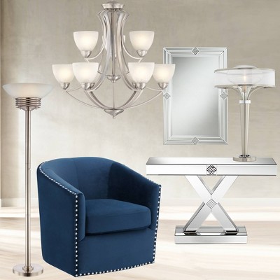 Milbury Satin Nickel Two-Tier 9-Light Chandelier with White Glass Shades