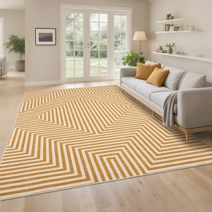 Washable Rugs for Living Room Low Pile Geometric Striped Soft Carpet Mid Century Modern Rugs for Bedroom Office Classroom - 1 of 4