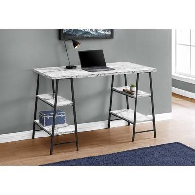 Monarch Specialties COMPUTER DESK - 48"L / WHITE MARBLE-LOOK / BLACK METAL