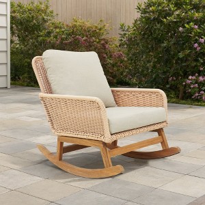 Hrinhom 24.8"W Patio Accent Rocking Chair With Cushions, Outdoor Wood Armchair For Balcony - 1 of 4