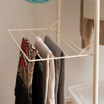 White Metal and Wood Freestanding Garment Rack with Shelves
