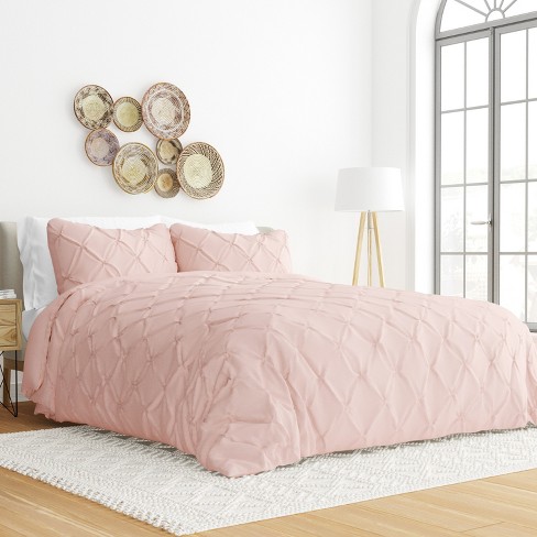 Pinch Pleat Textured 2PC Duvet Cover Shams Set Pintuck Design Ultra Soft Becky Cameron Blush Twin Twin Extra Long