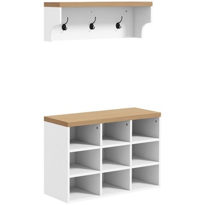 NicBex 2-in-1 Coat Rack & Shoe Bench Set Hall Tree with 5 Hooks and Storage for 10 Pairs of Shoes, for Entryway, Hallway