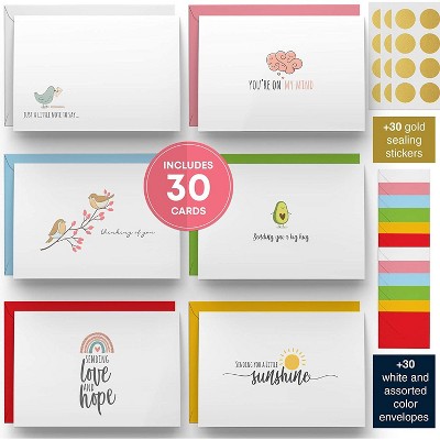 Dessie® 30 Fun and Cute 4” x 6” Thinking of You Note Cards with Envelopes, 6 Designs