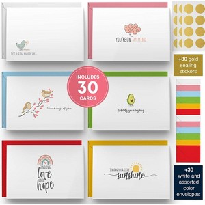 Dessie® 30 Fun and Cute 4” x 6” Thinking of You Note Cards with Envelopes, 6 Designs - 1 of 4