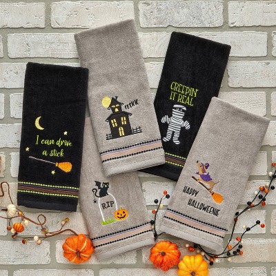 Halloween Cat Hand Towel White