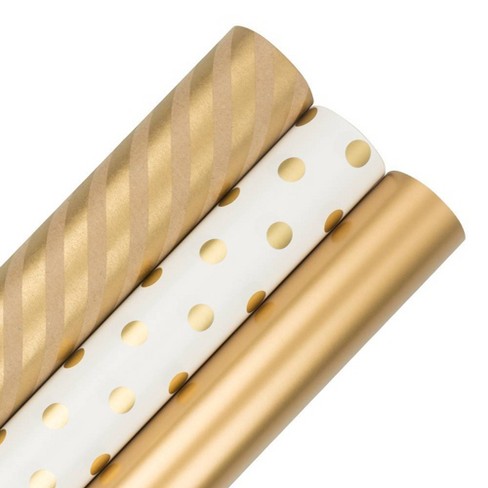 Kraft and Gold Polka Dots Wrapping Paper, 3-Roll, 30, 60 Total Sq. Ft.