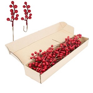 Aoibox 32 Pack 6.5 Inch Artificial Red Berry Stems Christmas Tree Decorations Realistic Holly Berries for Holiday Home DIY Ornaments - 1 of 4