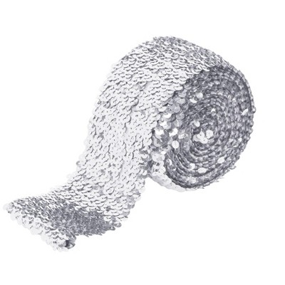 thumbnail image 2 of Glitter Elastic Ribbon - 5/8 Inch 5 Yard Silver Stretch Band For Hair Ties & Crafts 2 of 13