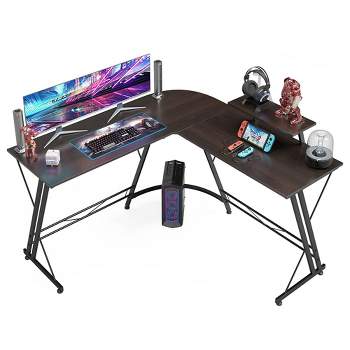 Somdot L Shaped Computer Home Office Corner Desk for Multiple Screens and Monitors with Removable Stand, Easy Assembly, Black Walnut