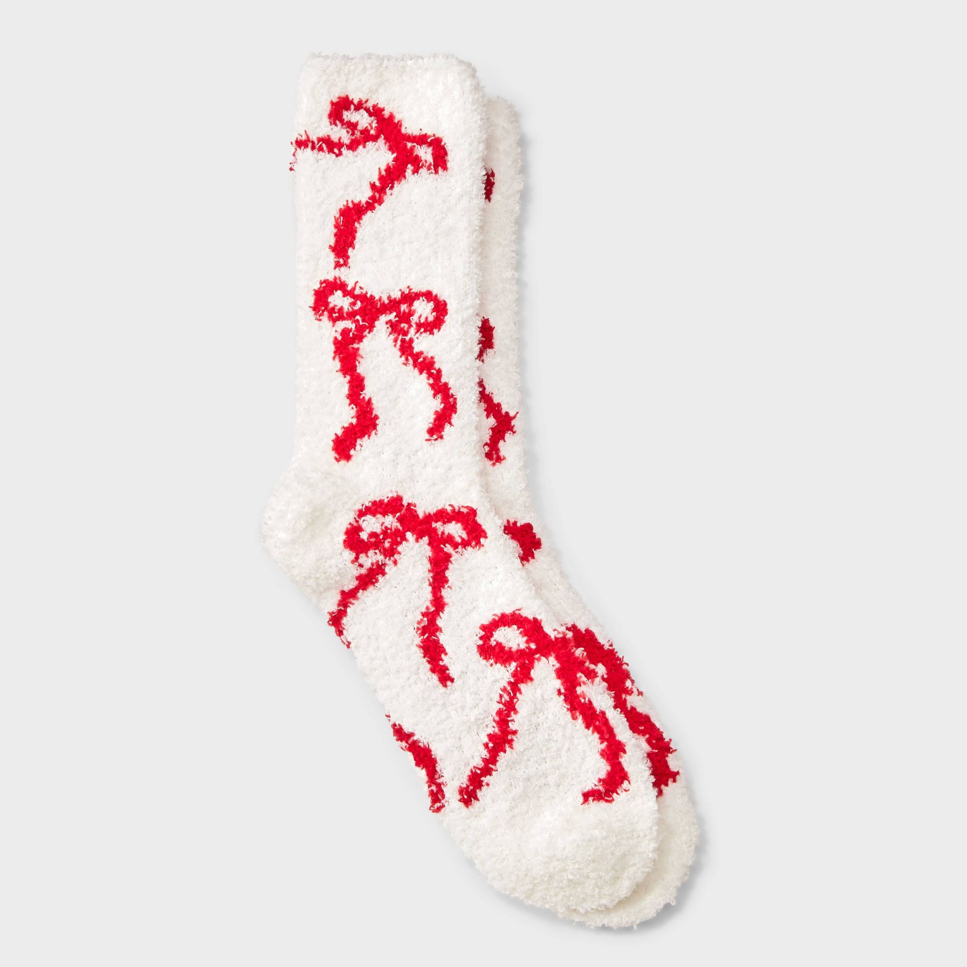 Women's Bows Cozy Valentine's Day Crew Socks - Ivory/Red 4-10