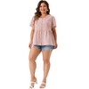 Agnes Orinda Women's Plus Size V Neck Ruffle Hem Short Sleeve Cinched Waist Floral Peplum Blouses - 3 of 4