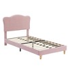 Twin Size Bed Frame for Kids with Scallop Headboard, Cute Velvet Twin Bed for Girls, Boys, Sturdy Platform Bed - 3 of 4