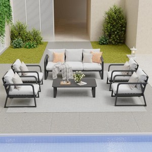 SUGOLD 6-Piece Cast Aluminum Patio Bistro Set, Anti-Rust Outdoor Conversation Set with Chairs & Table - 1 of 4