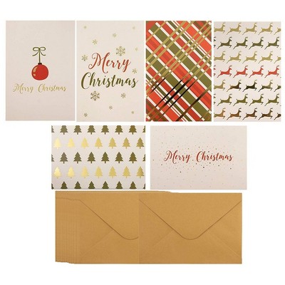 48-Pack Merry Christmas Holiday Greeting Card - Happy Holidays Xmas Cards in 6 Gold Foil Designs, Assorted Cards with Envelopes, 4 x 6 inches