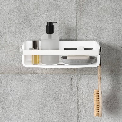 White Plastic Suction Mount Shower Caddy with Adhesive Strips