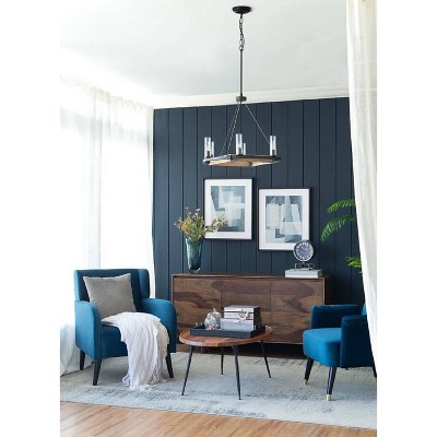 Set of 2 Blue Geometric Abstract Canvas Prints with Black Frames