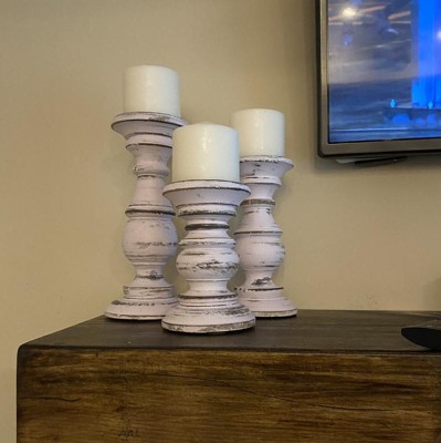 Set of 3 Rustic Pillar Candle Holder White - Olivia & May