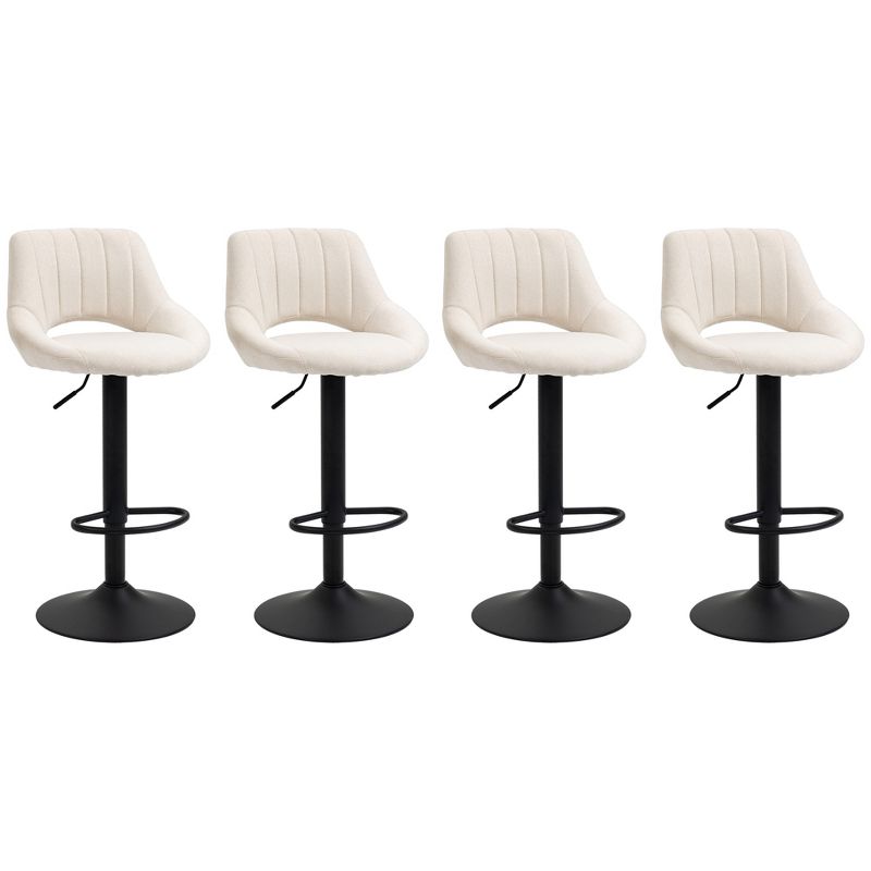 HOMCOM Modern Bar Stools Set of 4 Swivel Bar Height Barstools Chairs with Adjustable Height, Round Heavy Metal Base, and Footrest, Cream White, 4 of 7
