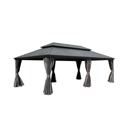 14x22FT Outdoor Gazebo Aluminum with Frame, Galvanized Steel Roof, Netting and Curtains for Shade-Maison Boucle