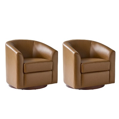 Set of 2 Jessie 30.5" Wide Modern Swivel Barrel Faux Leather Chair with Solid Wood Base|ARTFUL LIVING DESIGN