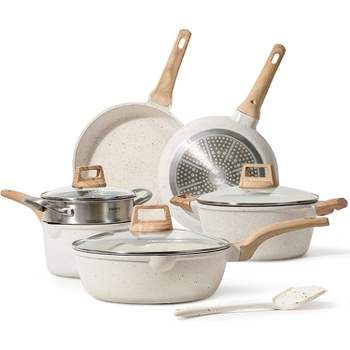 CAROTE Pots and Pans Set Nonstick, White Granite Induction Kitchen Cookware Set, 10 Pcs