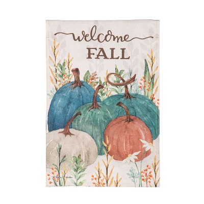 Evergreen Welcome Fall Pumpkins Burlap Garden Flag 12 x 18 Inches Indoor Outdoor Decor