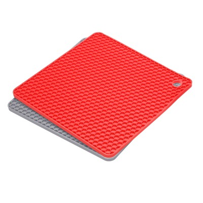 Unique Bargains Silicone Heat Resistant Non-Slip Kitchen Trivet Mats Light Gray, Red 2 Pcs