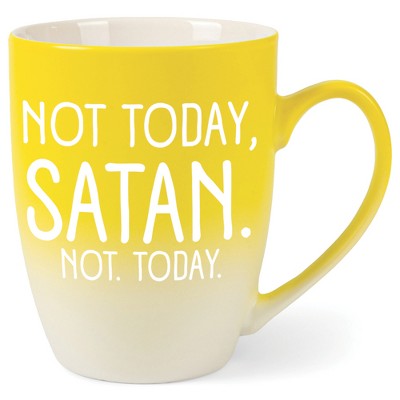 Elanze Designs Not Today, Satan Two Toned Ombre Matte Yellow and White 12 ounce Ceramic Stoneware Coffee Cup Mug