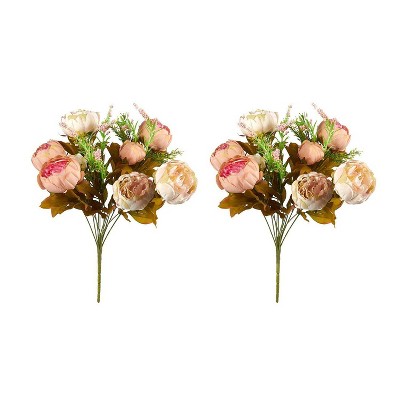 2 Pack Fake Flowers - Artificial Peonies Flower Bouquet, for Wedding Parties, Valentine'S Day, and Interior Decor, Assorted Colors, 18 X 11 X 4 inches