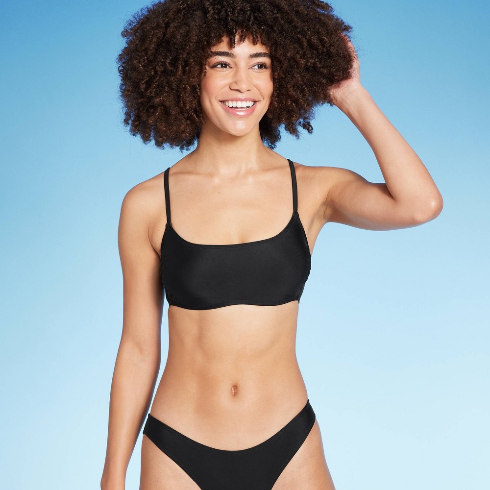Photos - Swimwear Women'sBralette Bikini Top - Wild Fable™ Black L: Comfort Stretch, Crisscr
