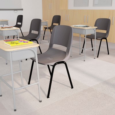 Gray Plastic Armless Stacking Chair with Black Metal Frame