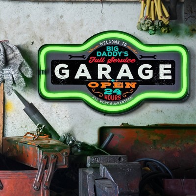 Big Daddy's Full Service Garage LED Neon Sign with Green Frame