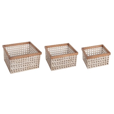 Transpac Metal 16.5 in. Brown  Woven Container Set of 3