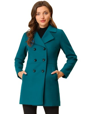 Allegra K Women's Notched Lapel Double Breasted Long Trench Coat