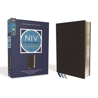 NIV Study Bible, Fully Revised Edition, Genuine Leather, Calfskin, Black, Red Letter, Comfort Print - by  Zondervan (Leather Bound)