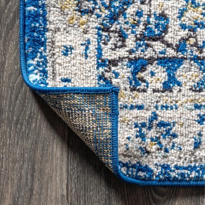 Blue and Cream Medallion Synthetic 4' x 6' Reversible Area Rug